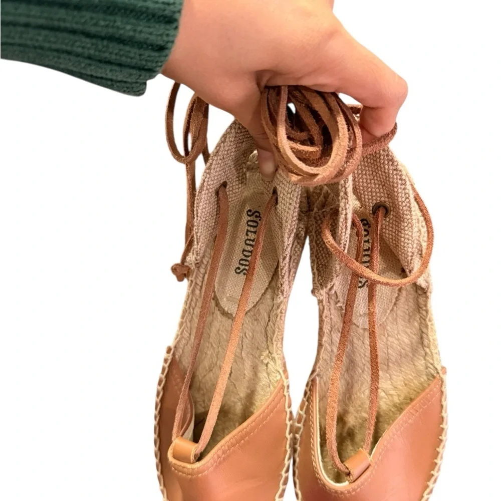 SALUDOS Wrap Gladiator Leather Tan Espadrille Flats